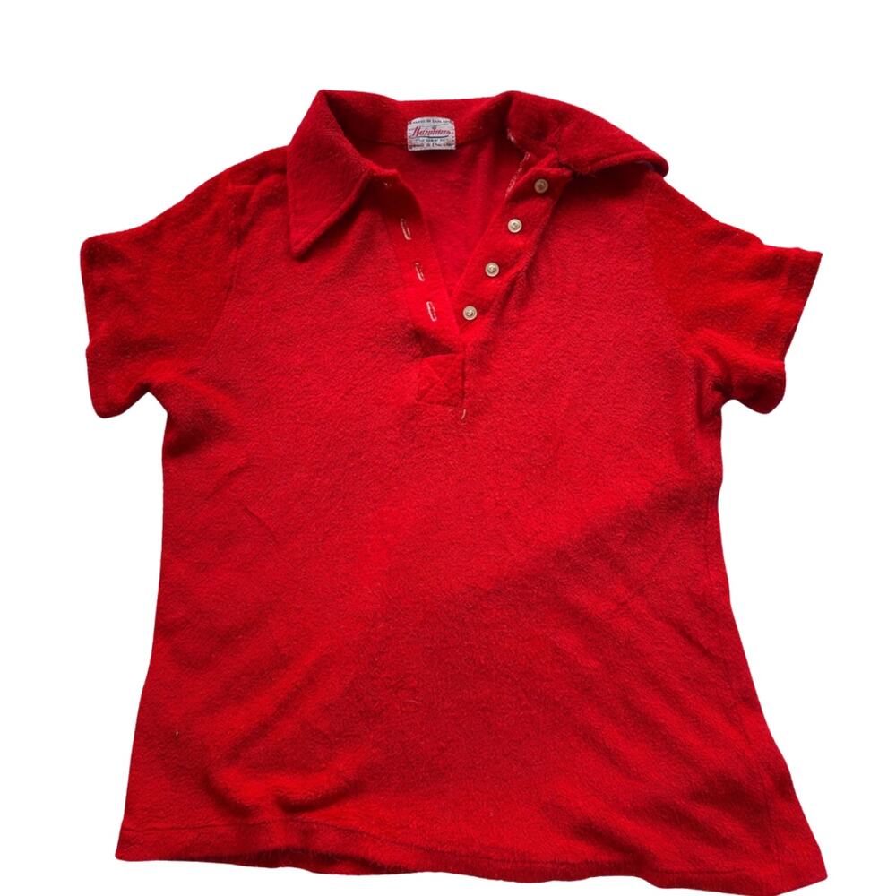 Vintage 1970s Red Terry Cloth Polo Shirt  Permanent Press